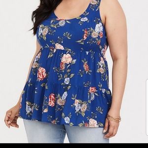 BLUE FLORAL CHALLIS LATTICE TUNIC